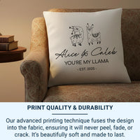 Personalised Llama Cushion – Romantic Couple Gift With Custom Name & Date