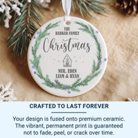 Family Christmas Ornament - Pine Wreath Keepsake with House for Family Tree