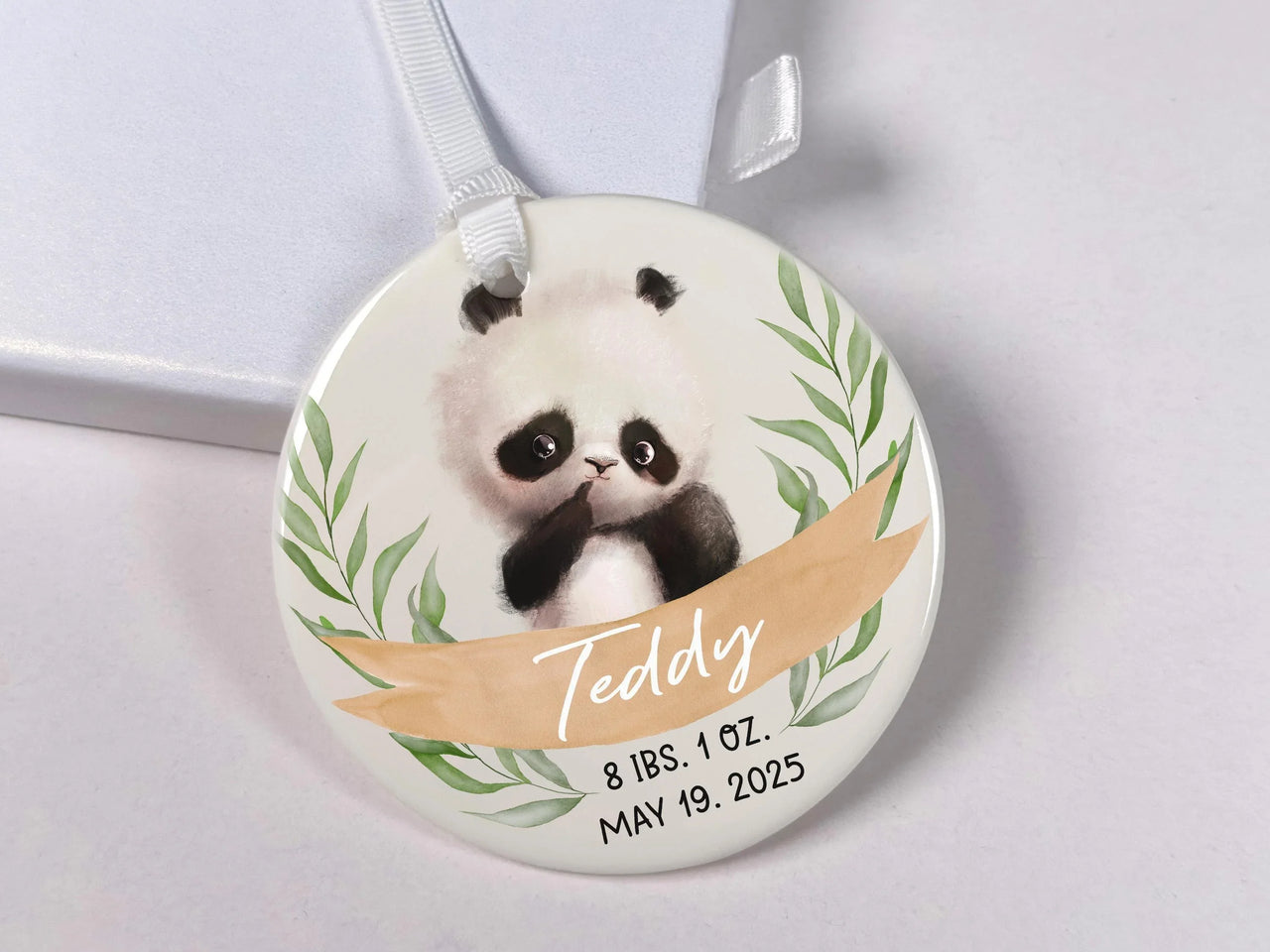 Panda Baby Birth Stats Ornament - Newborn Keepsake with Name, Date & Weight for Nursery
