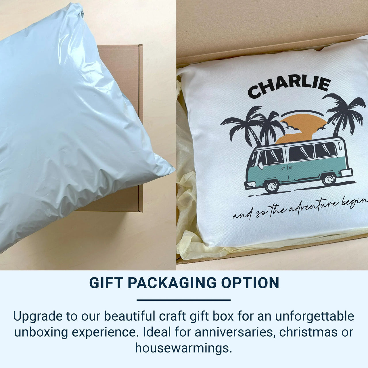 Retro Van Cushion - Personalised Campervan Pillow | Travel Keepsake Gift DENMARY