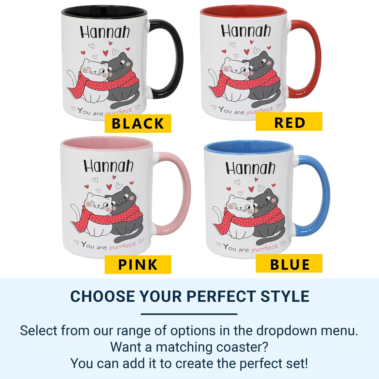 You Are Purrfect Mug _ Personalised Cat Lover Gift with Name and Hearts
