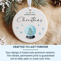 Family Tree Ornament - Blue Watercolour Keepsake with Surname & Year for Christmas