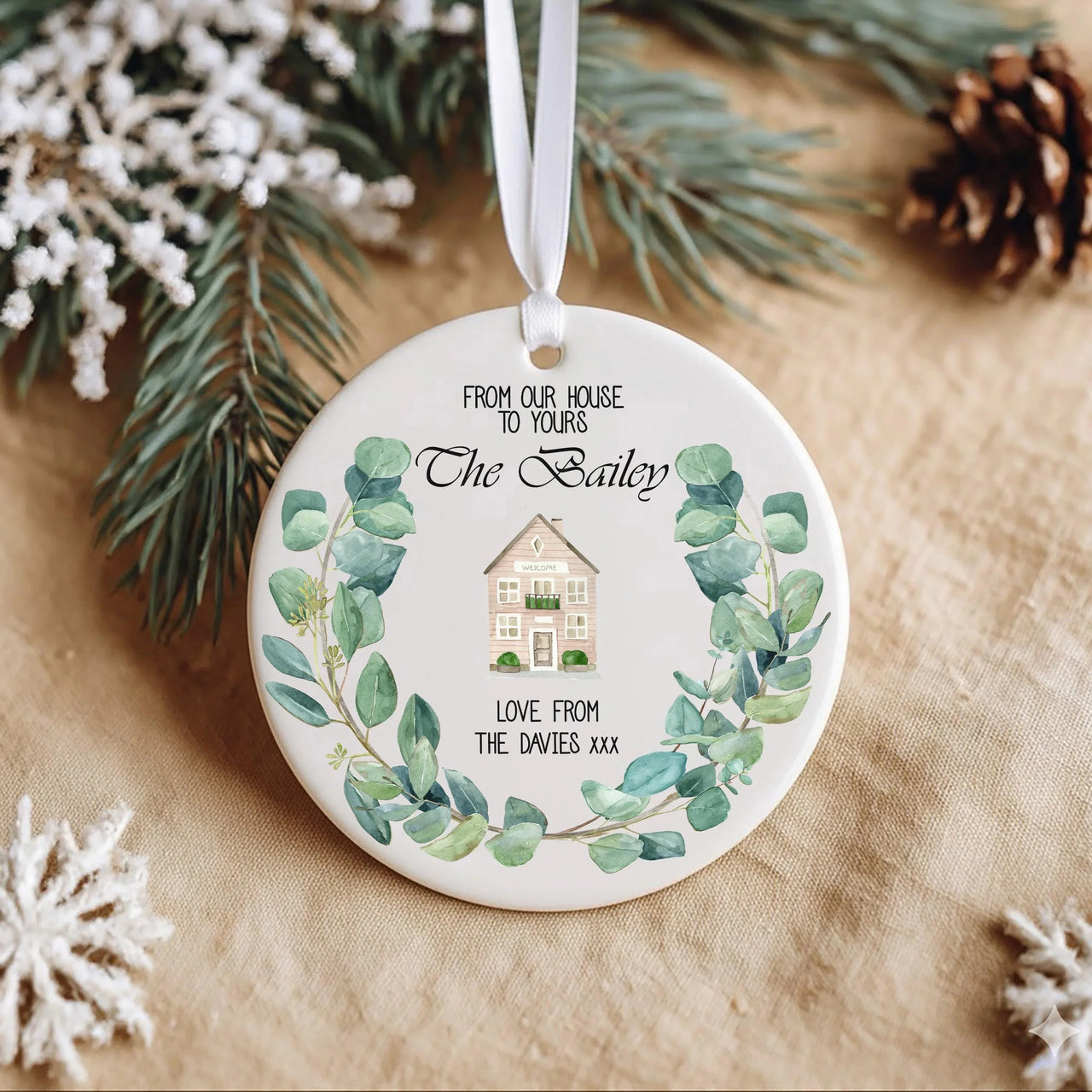 New Home Ornament - Watercolour House Keepsake for Housewarming & First Christmas Together