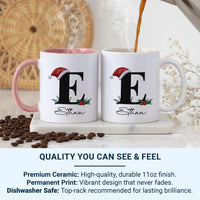 Personalised Initial Christmas Mug with Santa Hat, Family Mugs for Christmas Eve, Hot Chocolate Station