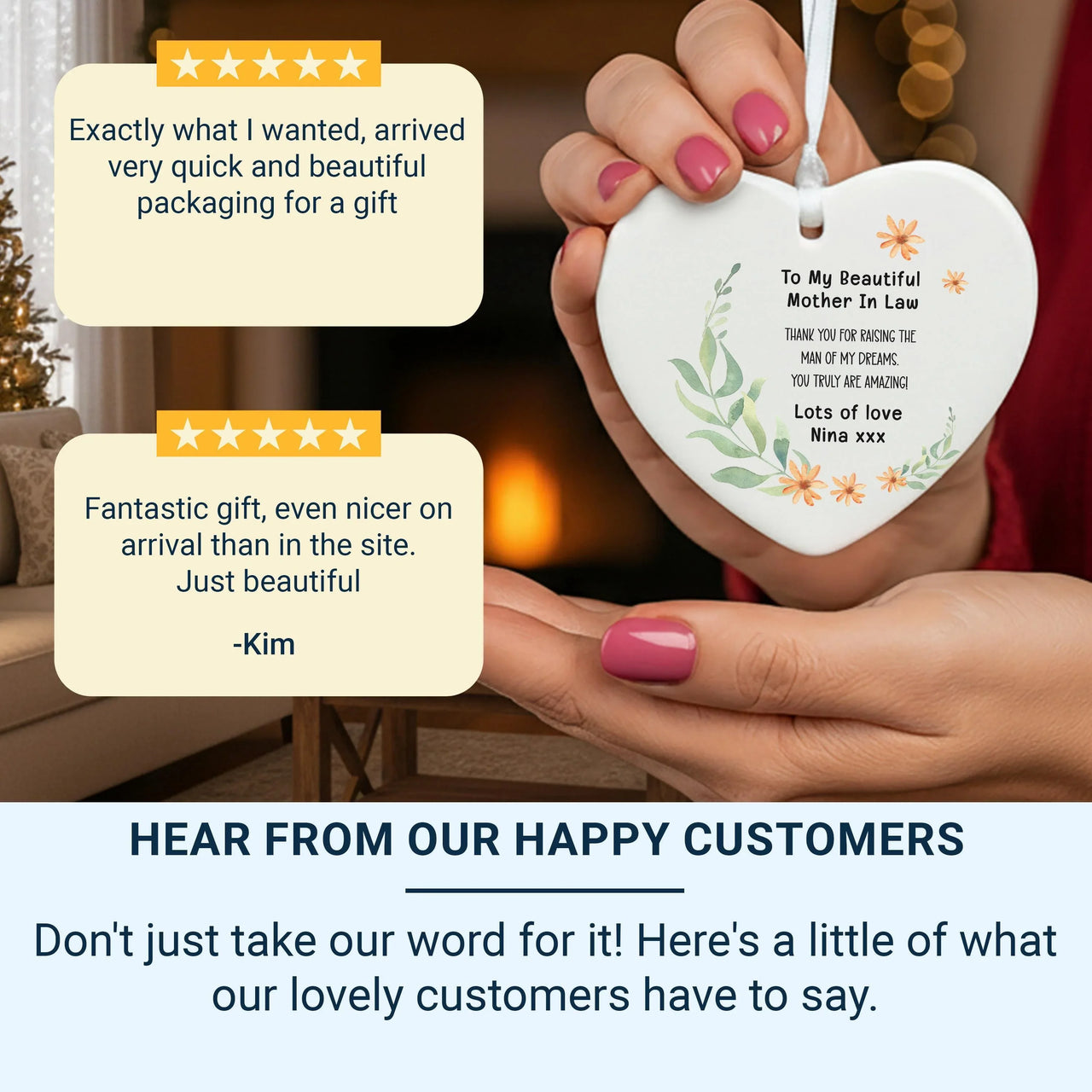 Mother-in-Law Floral Heart Ornament - Wedding Thank You Keepsake with Message