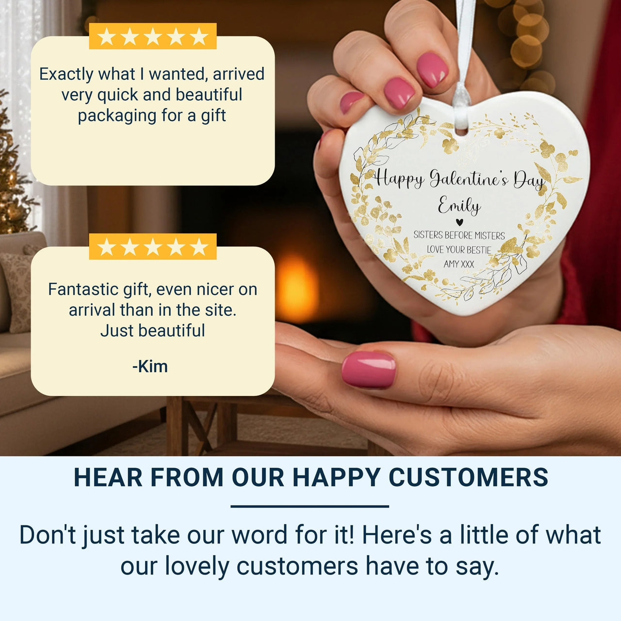 Galentine Day Heart Ornament - Floral Bestie Keepsake with Names & Message