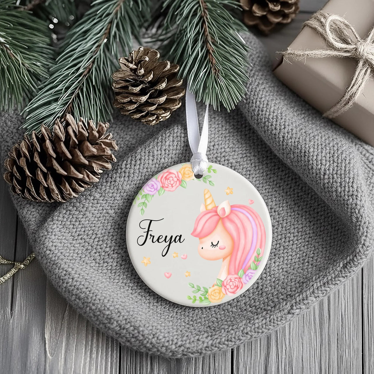 Unicorn Ornament - Magical Kids Keepsake with Name for Christmas Tree & Nursery