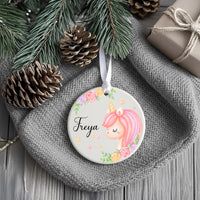 Unicorn Ornament - Magical Kids Keepsake with Name for Christmas Tree & Nursery