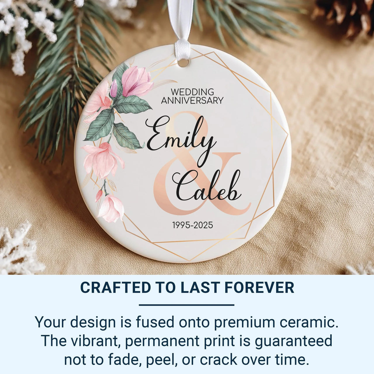 Wedding Anniversary Ornament - Floral Keepsake with Years for Couples Celebration