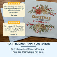 Personalised Family Christmas Cushion - Festive Pinecones & Berries with Family Name