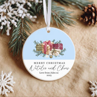 Personalised Christmas Ornament – Gift for Couple, Round Xmas Tree Decoration – Holiday Present from Parents or Friends