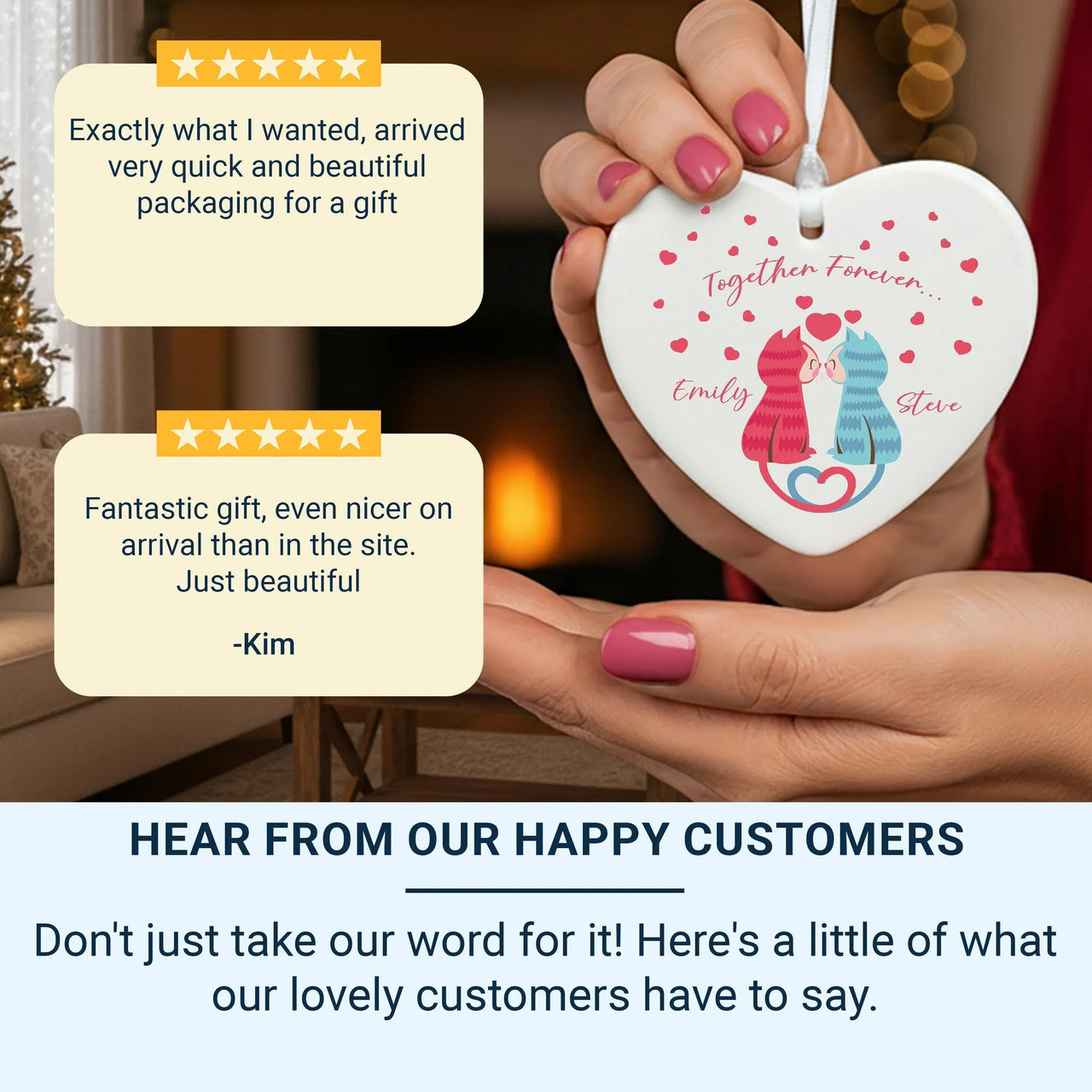 Cat Couple Heart Ornament - Together Forever Keepsake with Names for Lovers