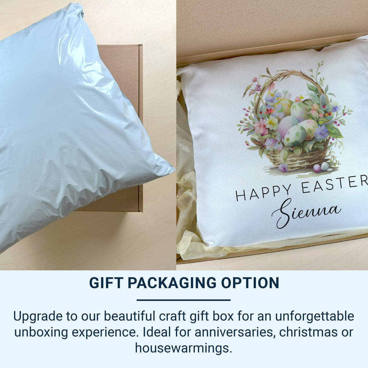 Personalised Easter Egg Basket Cushion with Name - Joyful Seasonal Decor for Family Homes