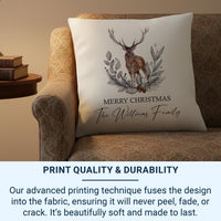 Personalised Merry Christmas Cushion with Reindeer | Family Xmas Party Gift | Ideal Present for Kids | Minimalist Winter Home Decoration