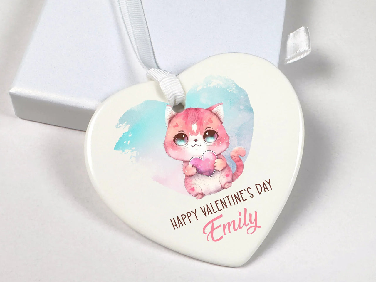 Valentine Kitten Heart Ornament - Playful Keepsake with Name for Cat Lovers DENMARY