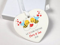 Bumble Bee Ceramic Heart Ornament - Personalised Couple Gift for Anniversary, Christmas or Romantic Present