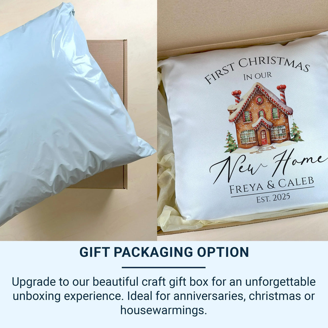 Personalised Christmas Cushion – Gingerbread Cushion With Custom Name Pillow | New Home Gift