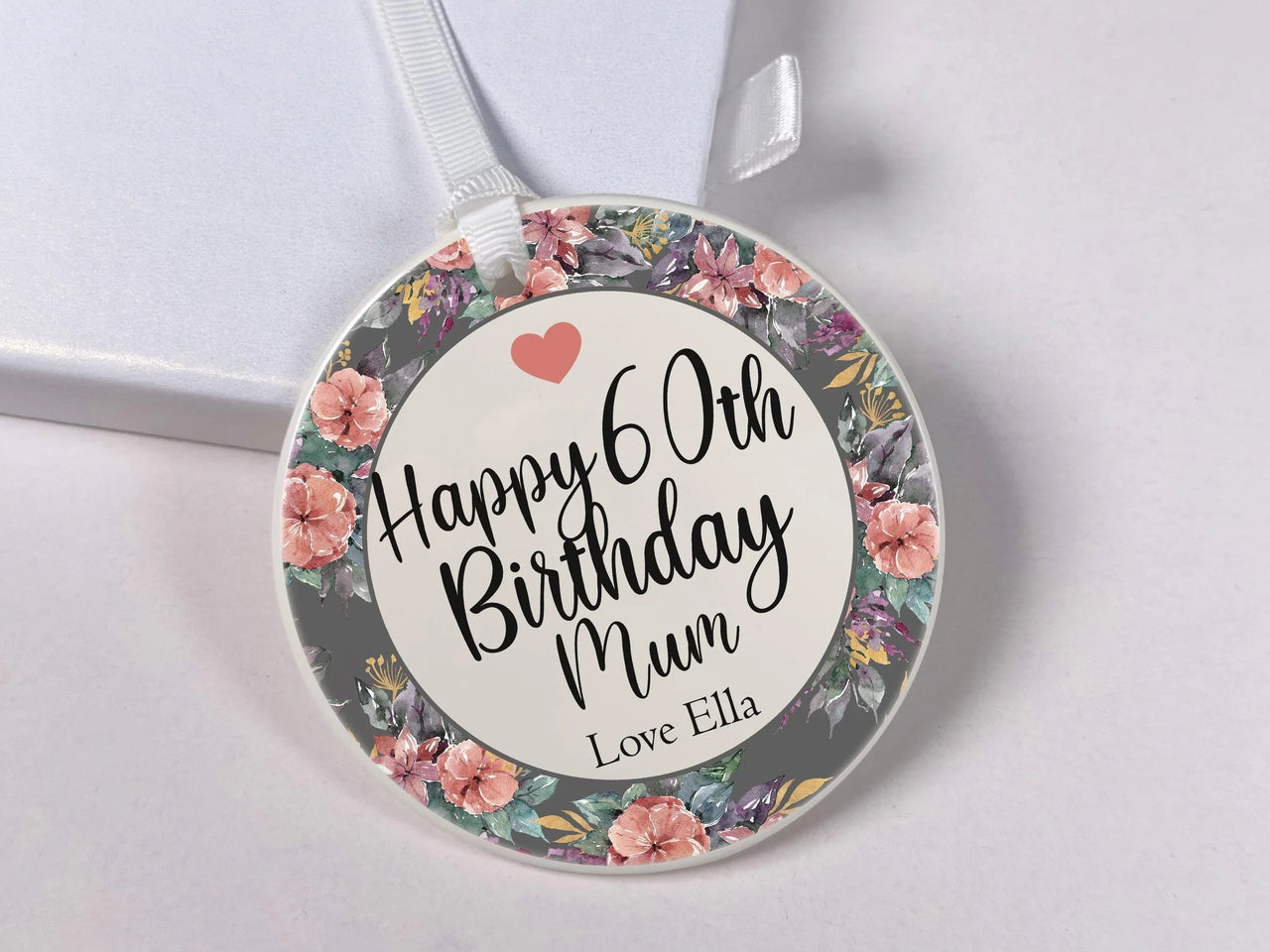 60th Birthday Ornament - Floral Keepsake with Name for Milestone Celebration