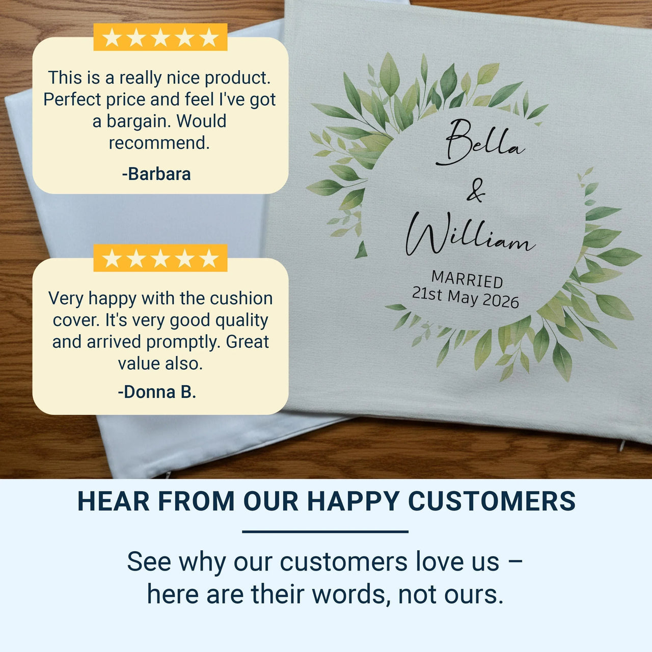 Personalised Wedding Cushion – Floral Wreath Pillow | Custom Wedding Gift Keepsake