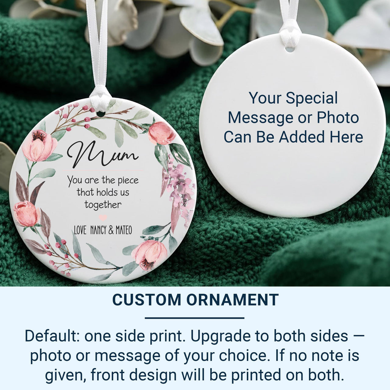Mum Floral Ornament - Family Tribute Keepsake with Heartfelt Message & Names