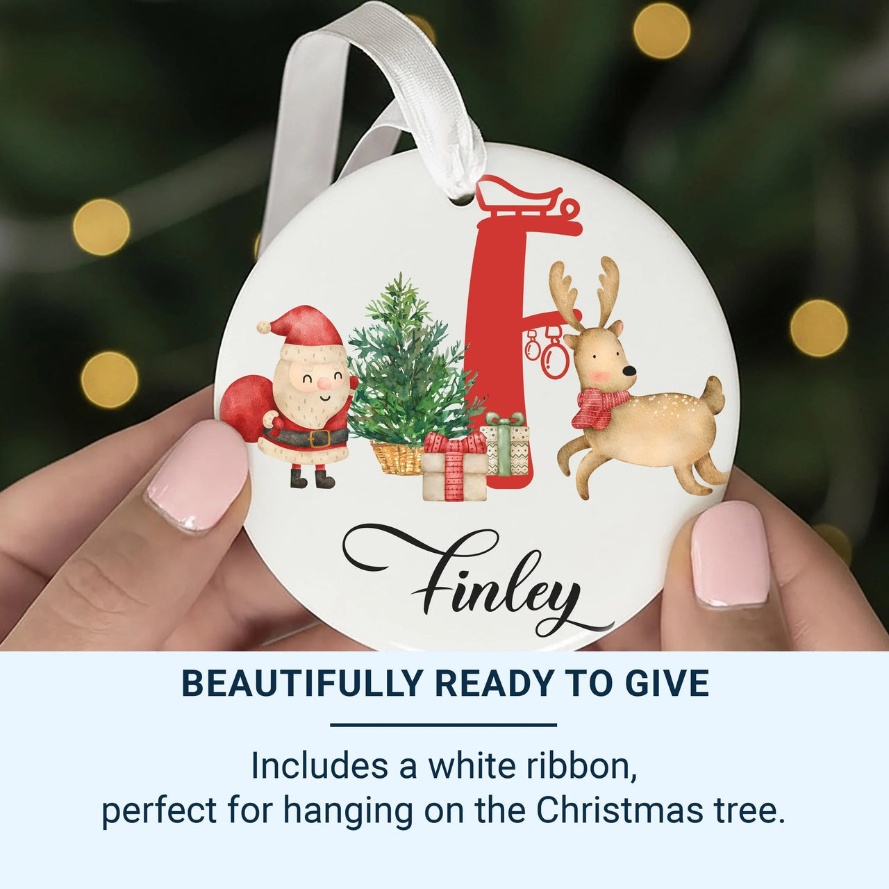 Santa Reindeer Ornament - Festive Sleigh Keepsake with Name for Kids