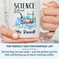 Science: It’s Like Magic but Real - Personalised Teacher Mug with Surname - End of Term, Lab Hero and Subject Thank-You Gift
