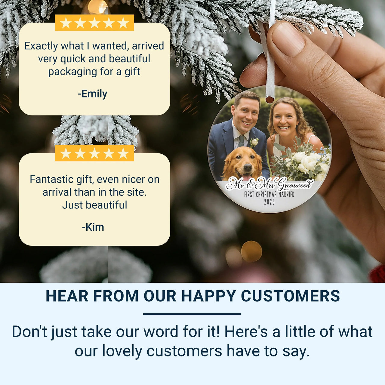 First Christmas Married Photo Ornament - Mr and Mrs Ceramic Bauble - Perfect 1st Xmas Couple Present - Unique Christmas Gift for Newlyweds