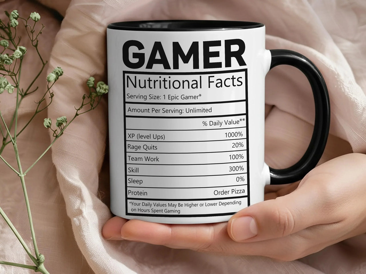 Gamer Nutritional Facts Mug _ Funny Personalised Gaming Gift for Streamers and Players