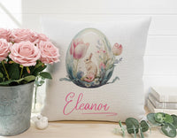 Personalised Easter Rabbit Cushion with Name - Pastel Floral Egg Design for a Sweet Spring Keepsake