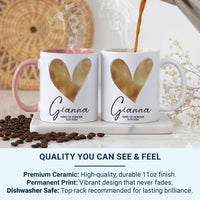 Maid of Honour Mug – Personalised Name and Wedding Date – Elegant Gold Heart Bridal Party Thank_You and Morning_of Keepsake