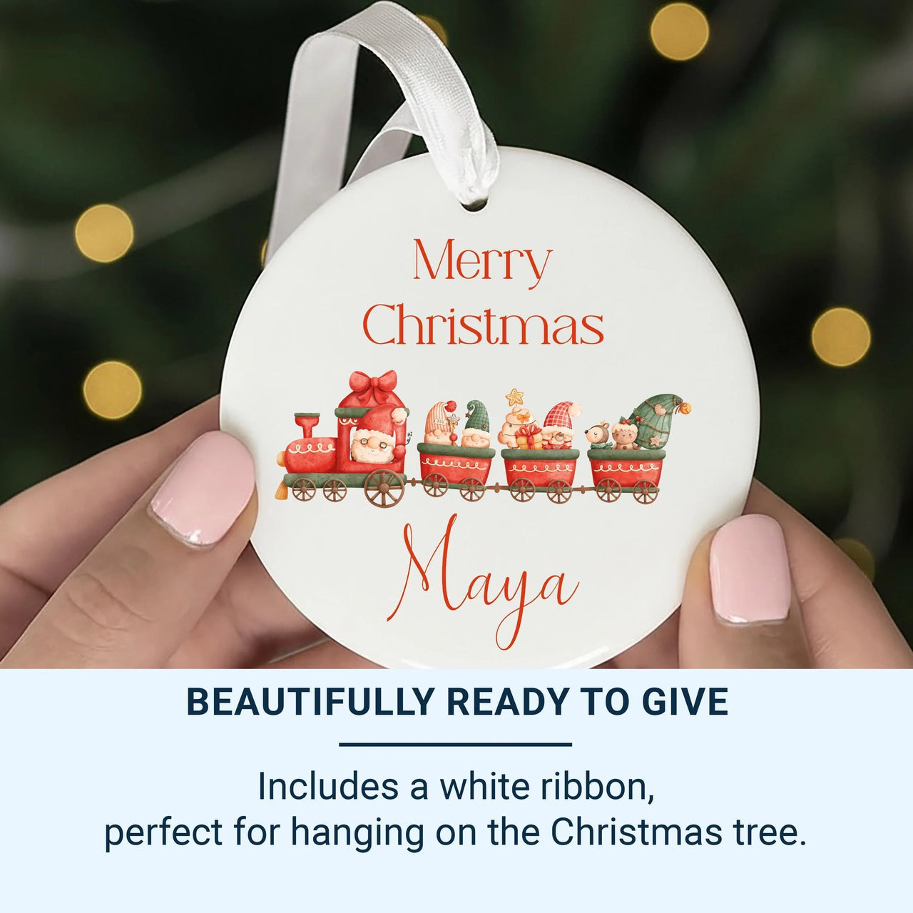 Red Train Ornament - Festive Kids Keepsake with Animals for Christmas Tree