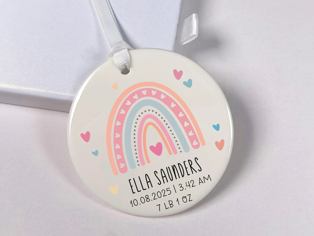Rainbow Baby Birth Stats Ornament - Newborn Keepsake with Heart for Hope & New Beginnings