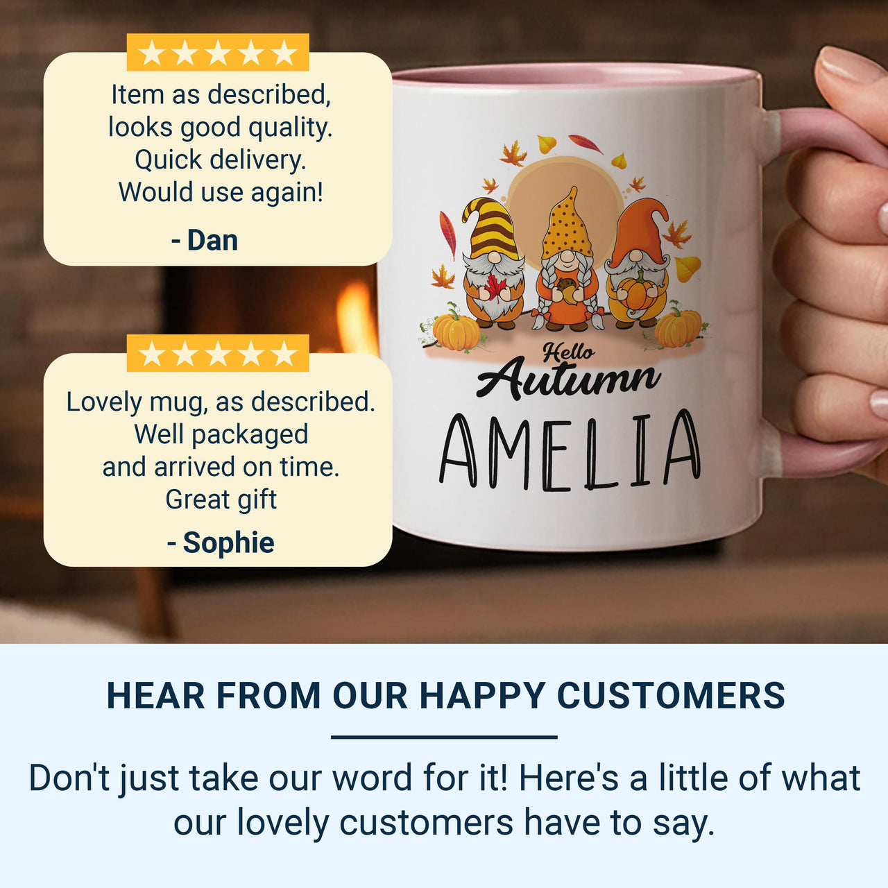 Hello Autumn Gnome Mug – Personalised Name with Seasonal Gnomes – Cosy Fall Gift for Gnome Lovers