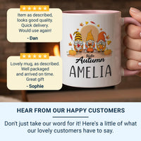 Hello Autumn Gnome Mug – Personalised Name with Seasonal Gnomes – Cosy Fall Gift for Gnome Lovers