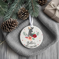 Baby First Christmas Ornament - Deer & Poinsettia Keepsake with Name