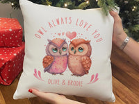 Personalised Owl Cushion – Romantic Cushion Gift With Heart Design & Custom Names