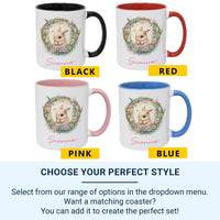 Personalised Easter Name Mug – Bunny with Floral Wreath, Eggs and Butterflies – Kids’ Spring Basket and Egg Hunt Gift
