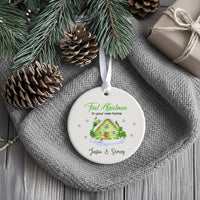 Personalised First Christmas Ornament in New Home, Ceramic Round Keepsake, Unique Housewarming Christmas Decoration