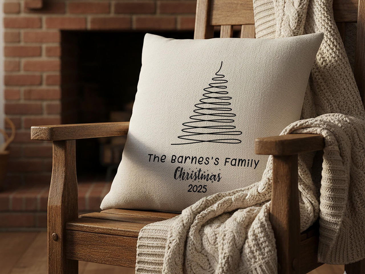 Personalised Family Christmas Cushion - Minimal Tree Design with Name & Year