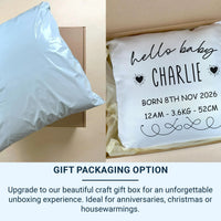 Personalised Baby Birth Cushion – Custom Name Pillow | Newborn Keepsake Gift
