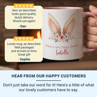 Have a Very Happy Easter Personalised Mug – Bunny Ears with Florals and Script Name – Kids’ Spring Basket and Cocoa Gift