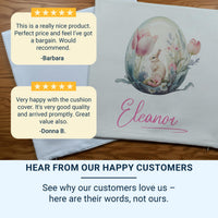 Personalised Easter Rabbit Cushion with Name - Pastel Floral Egg Design for a Sweet Spring Keepsake