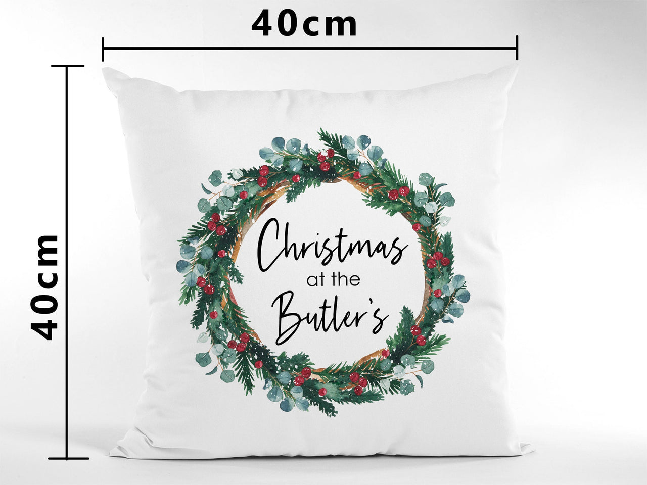 Personalised Christmas Cushion Cover - Xmas Wreath Decoration  Gift