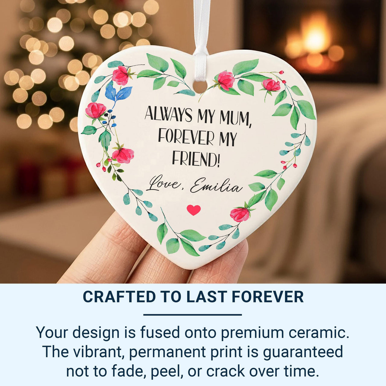 Mum Floral Heart Ornament - Forever Friend Keepsake with Name & Message