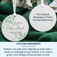 New Home Eucalyptus Ornament - First Christmas Keepsake with Address & Names