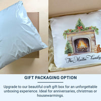 Personalised Family Christmas Cushion - Cosy Fireplace Design with Family Name
