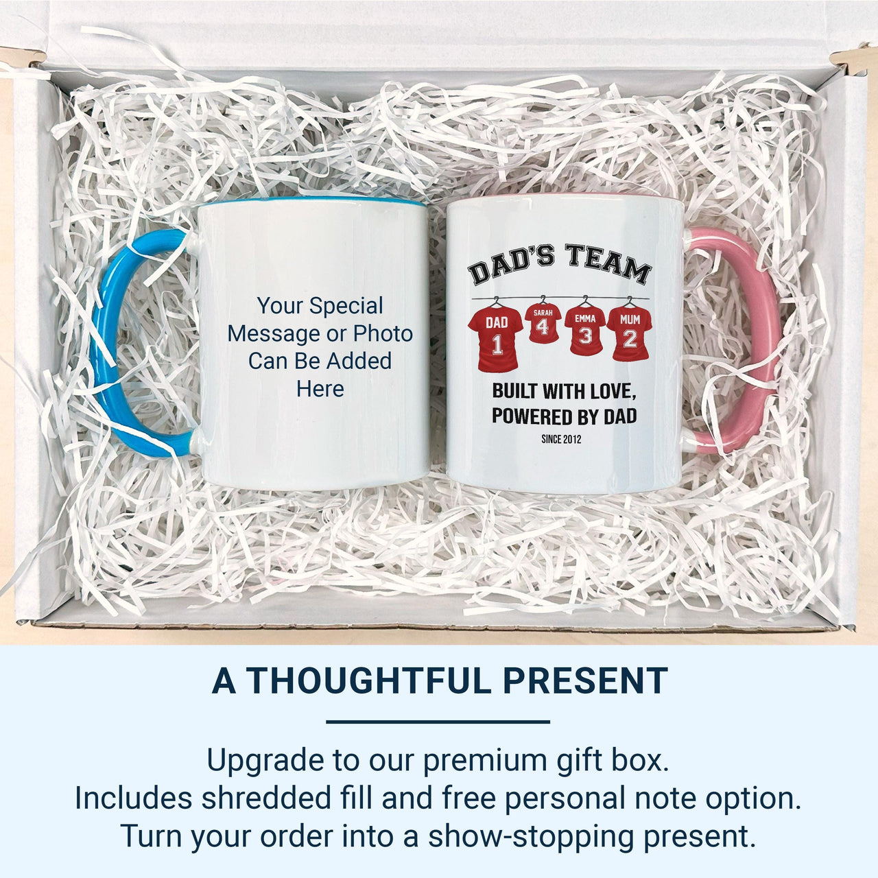 Dad’s Team Personalised Family Mug – Names, Numbers and “Built with Love” – Father’s Day, Birthday and Christmas Gift for Dad