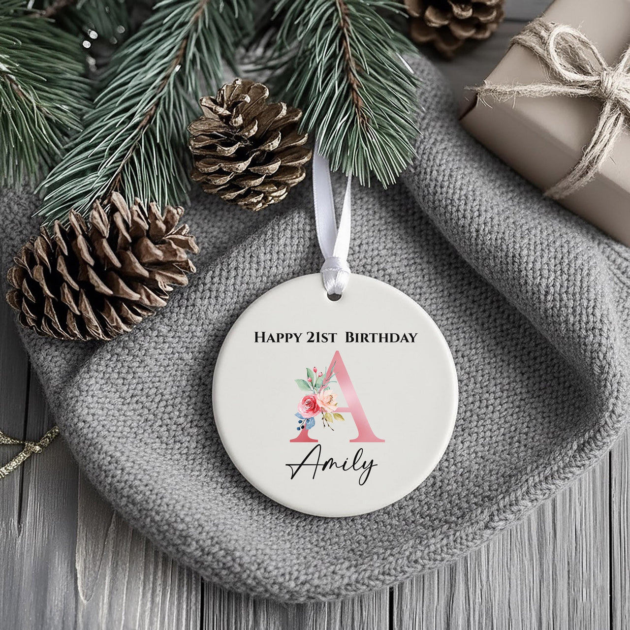 21st Birthday Ornament - Floral Letter Keepsake with Name & Year for Milestone