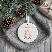 21st Birthday Ornament - Floral Letter Keepsake with Name & Year for Milestone