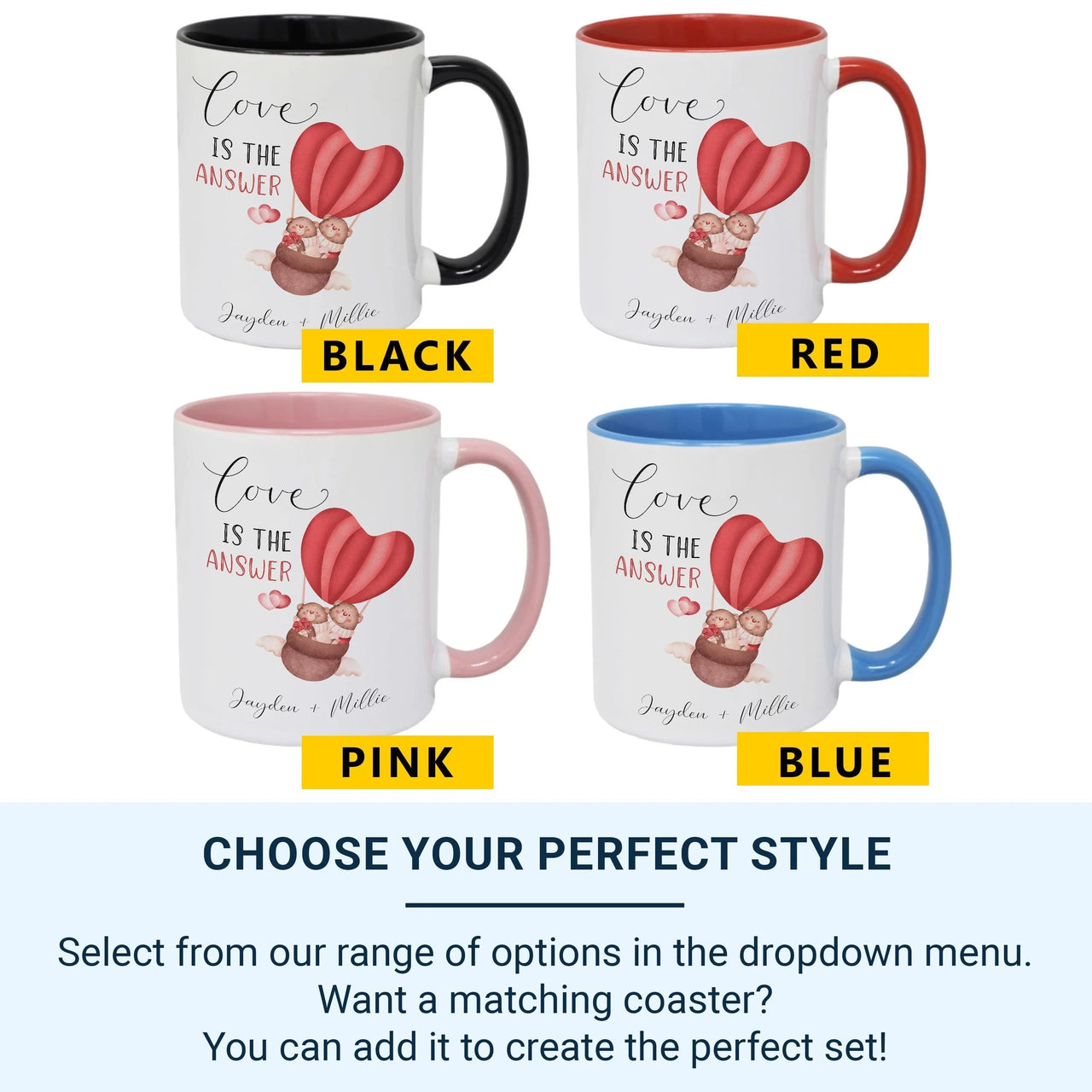 Personalised Couple Mug – Romantic Anniversary Gift with Teddy Bears Heart Balloon Design